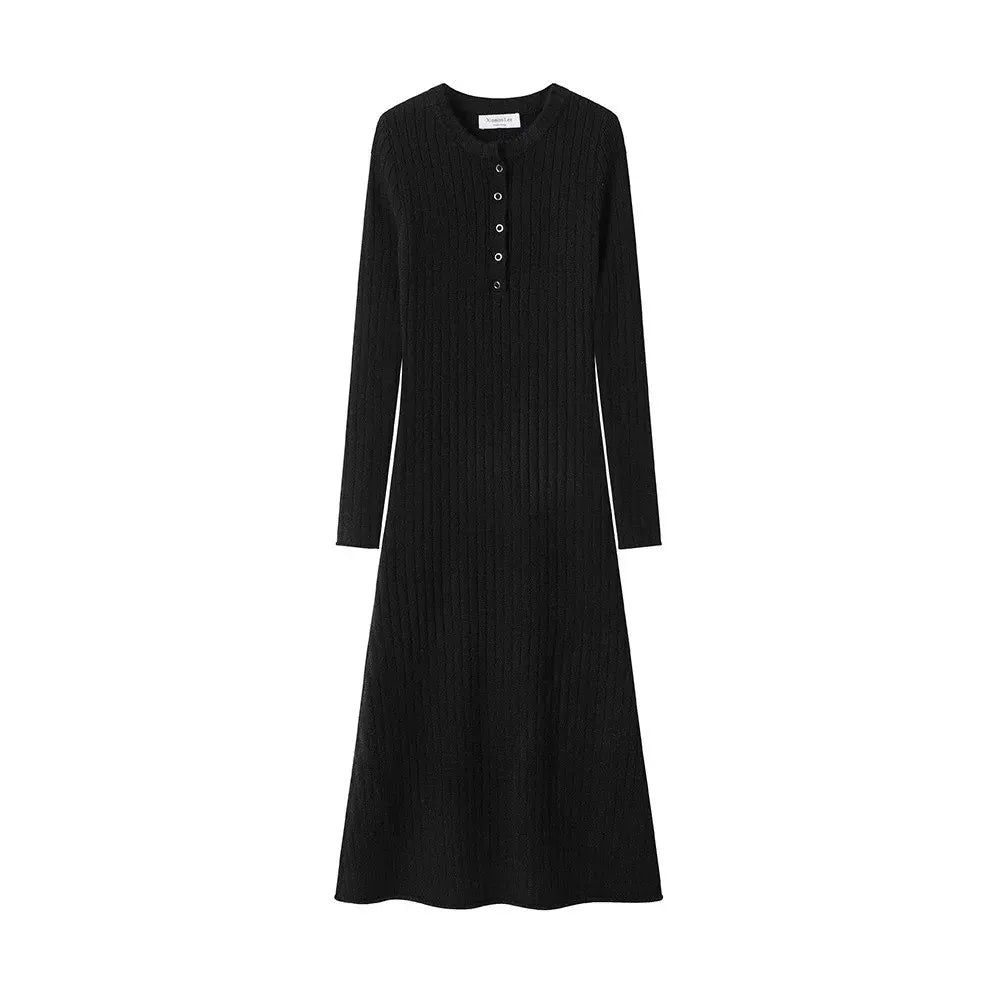 Knitted Sweater Dress Women Casual Long Sleeve French Mid Long Length Knee Dress Coat Ins Fashion Winter Versatile Wardrobe