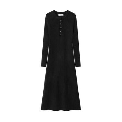 Knitted Sweater Dress Women Casual Long Sleeve French Mid Long Length Knee Dress Coat Ins Fashion Winter Versatile Wardrobe
