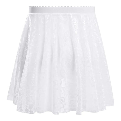 Kids Girls Ballet Dance Skirt Costume Floral Lace Pattern Cover-up Overlay Mini Skirt for Practice Performance Competition
