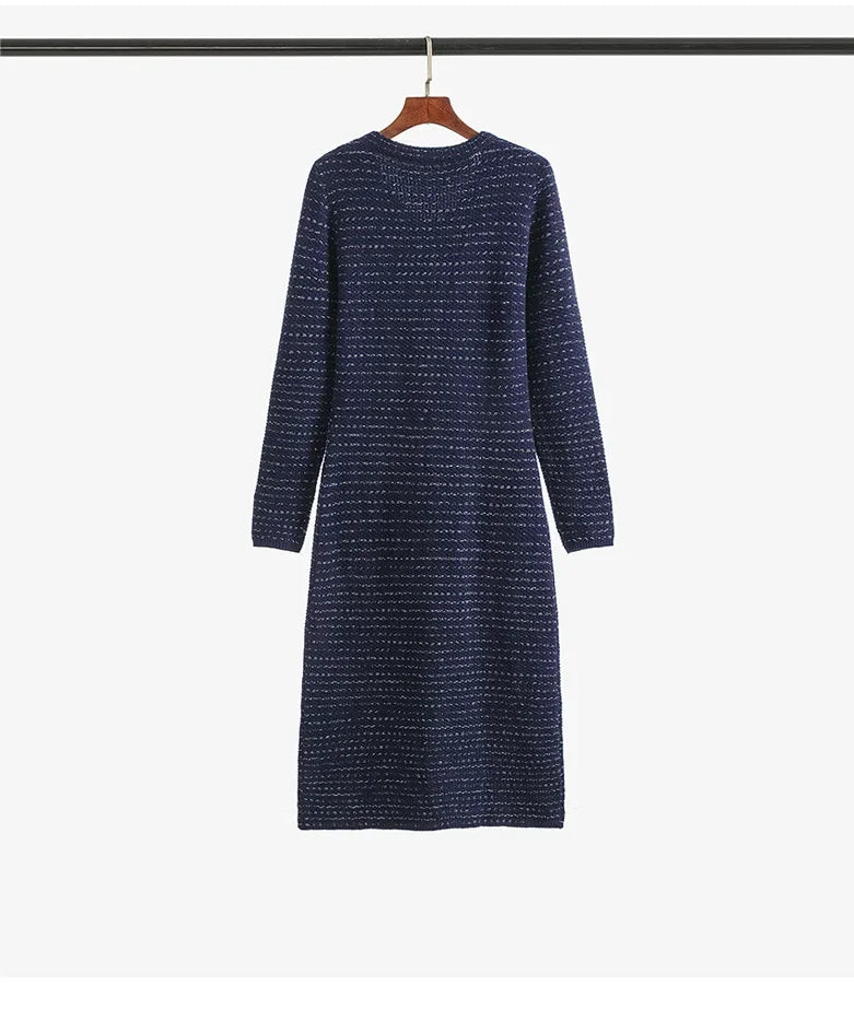 New Autumn Winter Women Knitted Dress Brand Fashion Royal Blue Bodycon Sweater Dress Lady Office Midi Dress