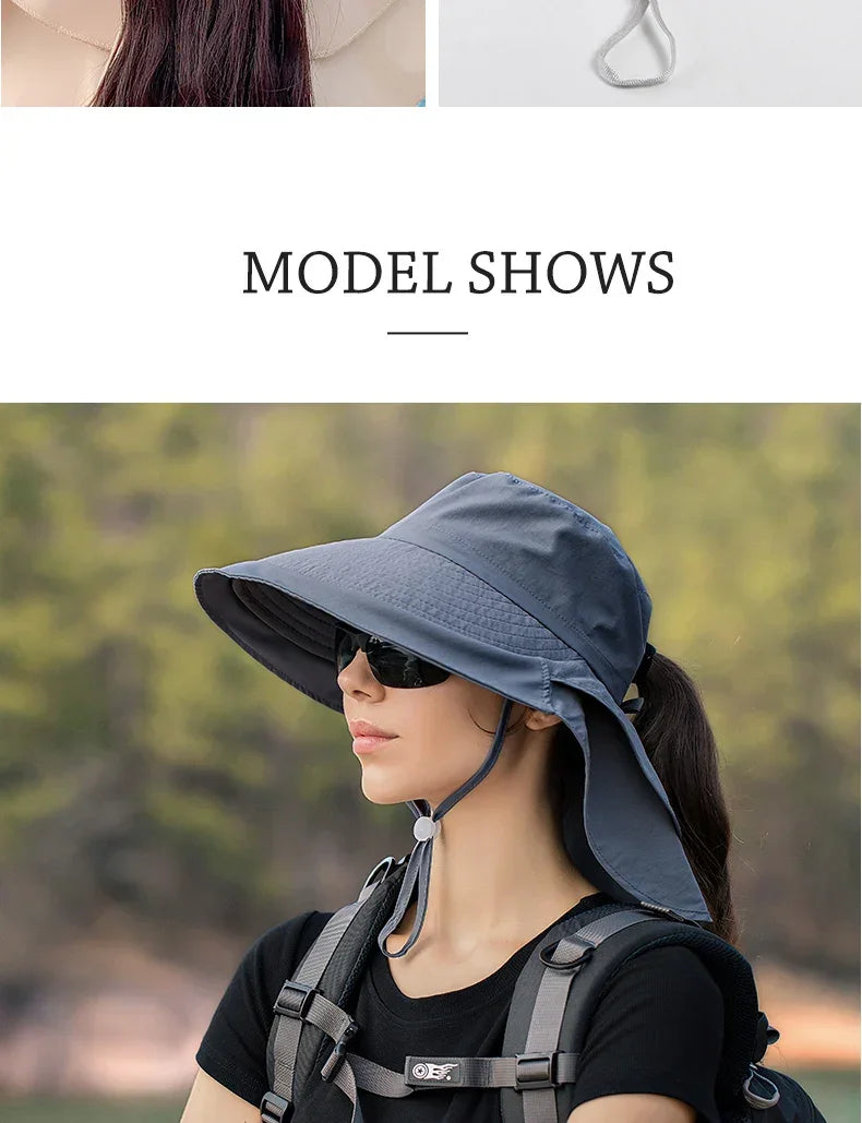 Summer Hat Women Outdoor UV Anti Neck Protection Sun Visor men Fishing Hiking Wide Brim Shawl Sunscreen Ponytail Cap undefine