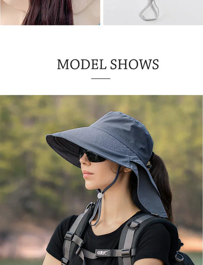 Summer Hat Women Outdoor UV Anti Neck Protection Sun Visor men Fishing Hiking Wide Brim Shawl Sunscreen Ponytail Cap undefine