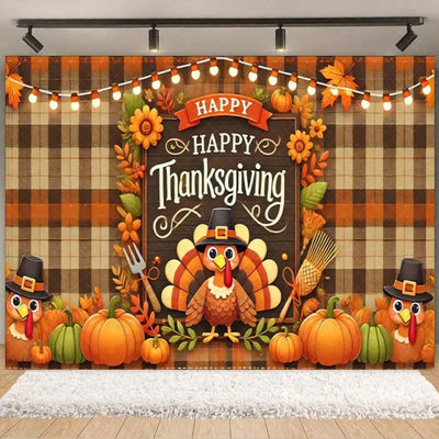 Autumn Harves Happy Thanksgiving Background Pumpkin Turkey Orange Backdrop Banner Party Decorations Supplies Family Party Gifts