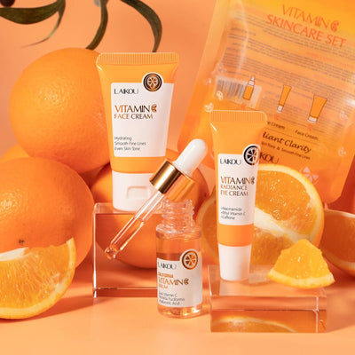 Vitamin C Skincare Set 3 Piece Serum Eye Cream Face Moisturizer Hydrating Firming Brightening Facial Care
