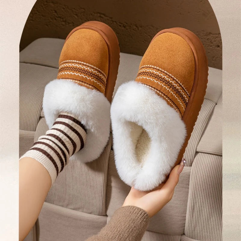 2025 New Women's Plush Slippers Indoor Warm Thick Bottom Home Slippers Fashionable Comfortable Non slip Cotton Drag
