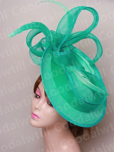 Royal Ascot Red Hair Fascinator Veils Hat Women Church Wedding Fascinaors Hat Headband Feather Derby Headpiece Ladies Chapeau