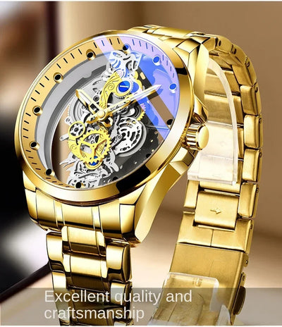 High-end Business Watch for Men's Watch Automatic Double Sided Transparent Hollow Waterproof and Luminous Quartz Watch for Men