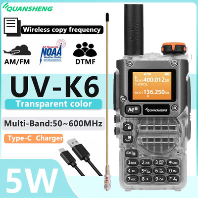 New Quansheng UV-K6 UHF VHF Walkie Talkie UV-K5(8) Full Band Type-C Scrambler NOAA Wireless Copy Frequency Transparent Ham Radio