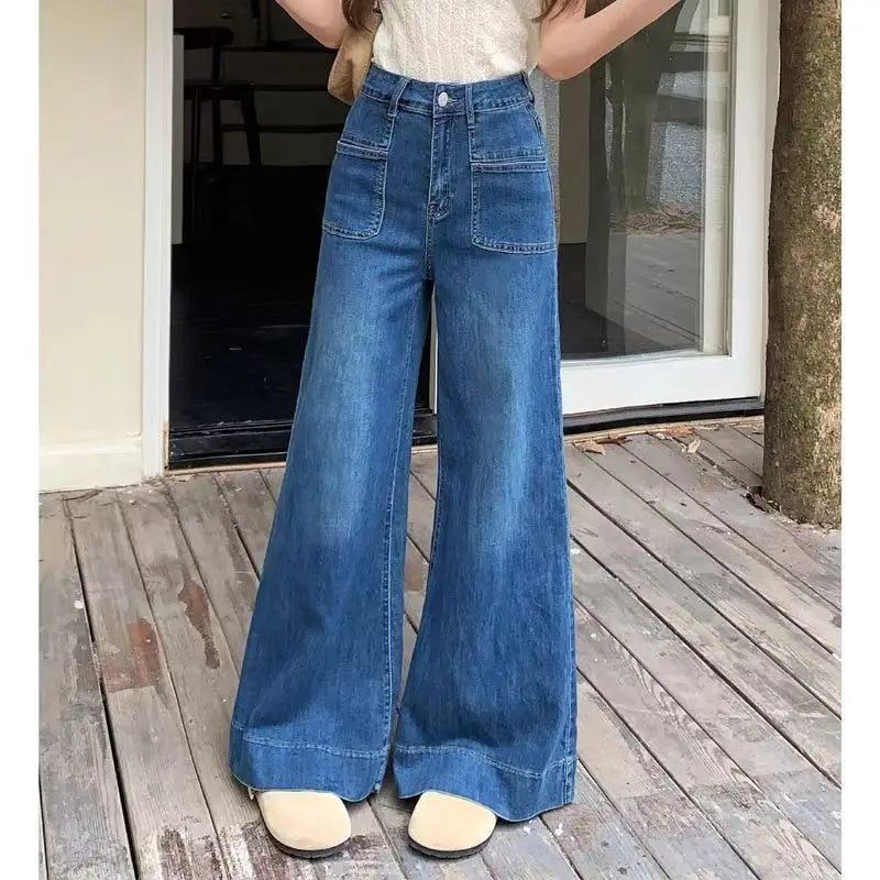 Casual Wide Leg Jeans Women Denim Pants Vintage Denim Trousers Autumn Spring Fashion Female Bllue Straight Jeans Wide Leg Pants