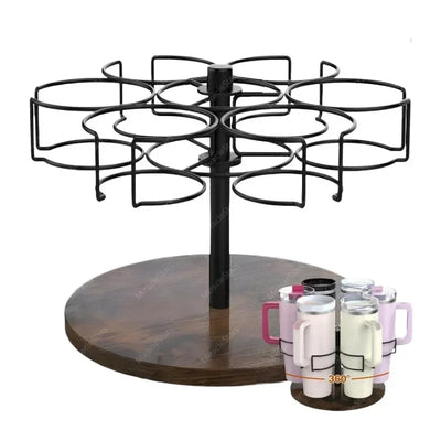 Spinning Cup Holder Desk Multipurpose Cups Holder Wooden Metal Organizer Kitchen Room Fixed Stand Decoration Accessories Items