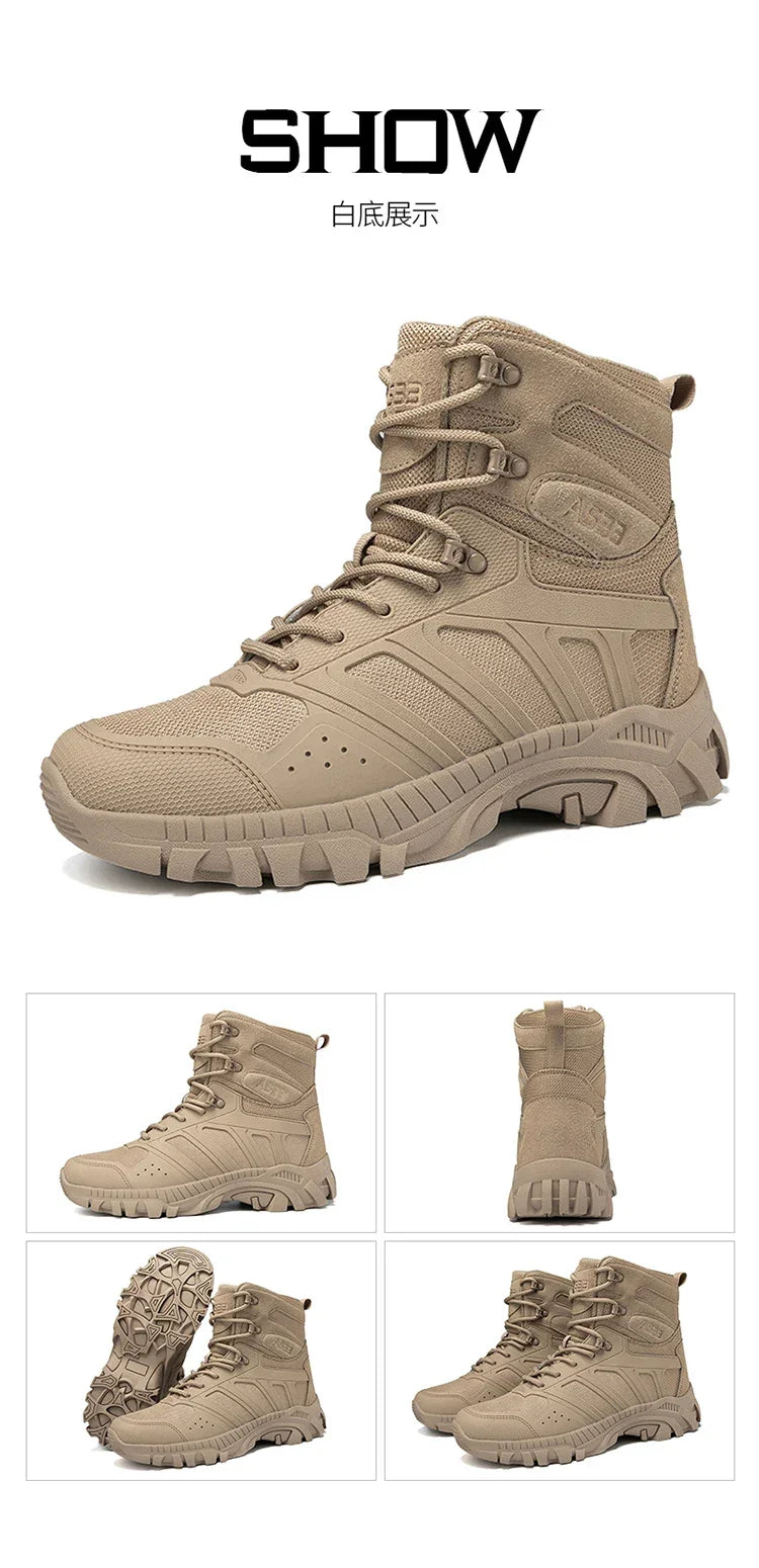 Men's high top hiking boots, sporty and stylish outdoor style, solid color, anti slip and wear-resistant rubber sole