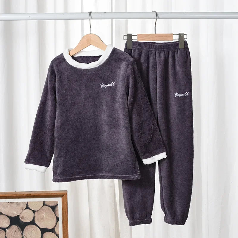 Flannel Pajama Pullover Top Winter Toddler Children Baby Coral Fleece Warm Sweatshirt Pant 2pcs Boy Girl Kids Fall Sleepwear Set