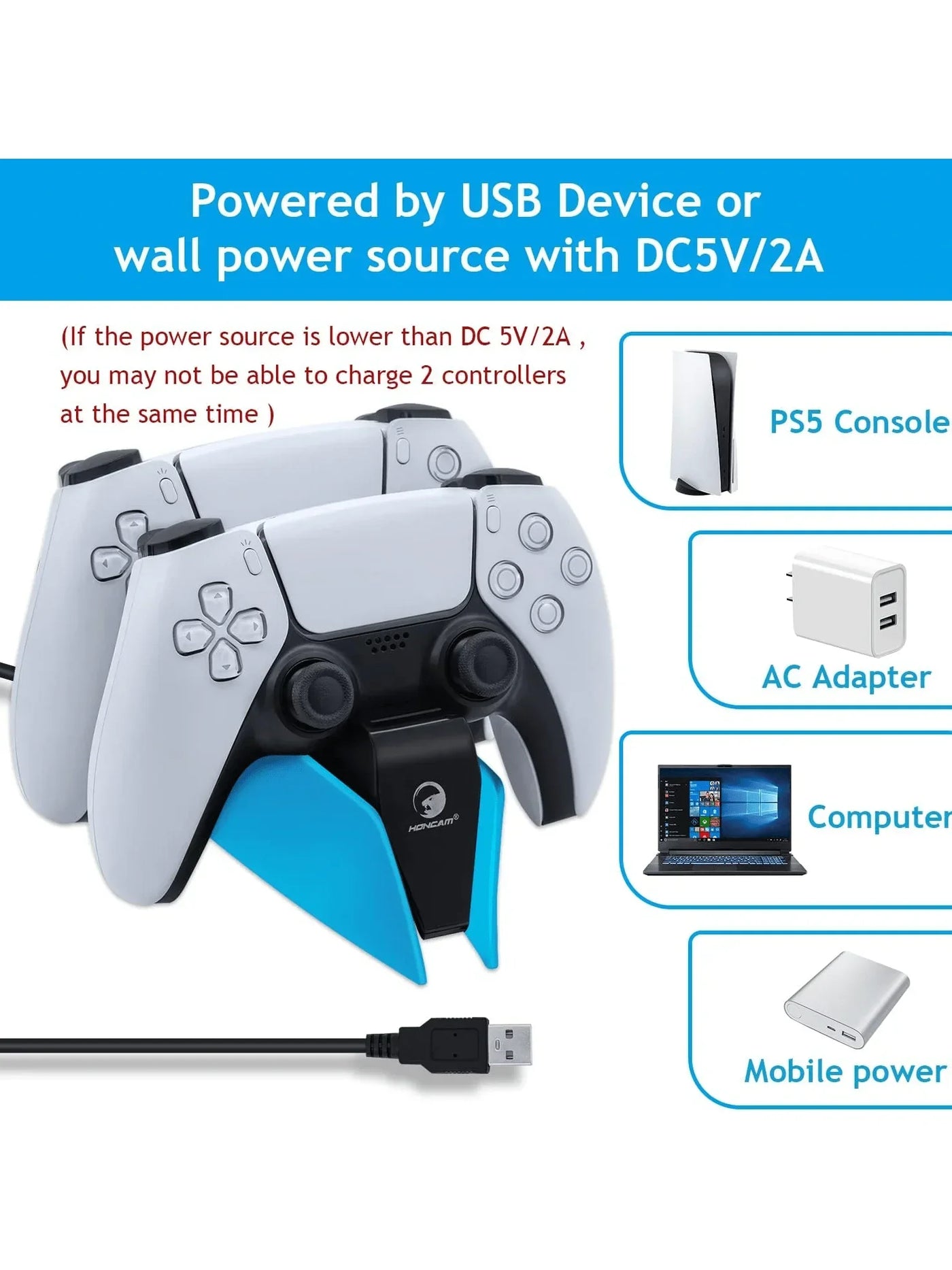 Game Wireless Charging Station for PS5 with Dual Fast Charger Dock and LED Charging Indicators