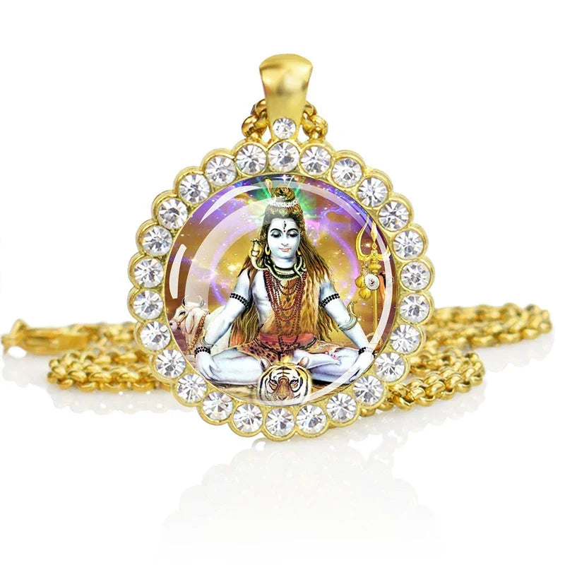 Hinduism Necklace Ganesha Goddess Kashmi Vishnu Rhinestone Pendant Shiva Amulet Charms Necklaces Women Indian Buddhism Jewelry