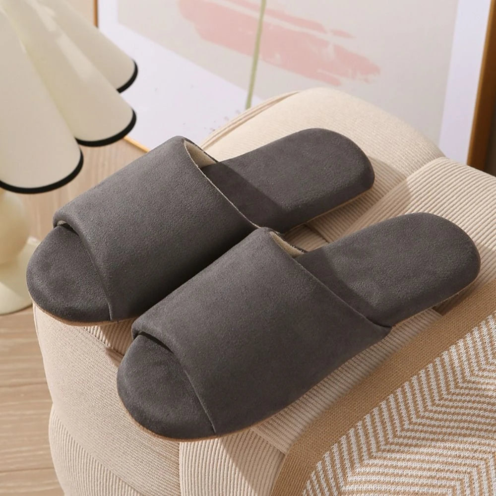 Fashion Japanese Style Suede Nap Slippers Open Toed Soft Silent Soles Slippers Casual House Shoes Indoor Slippers Women Female