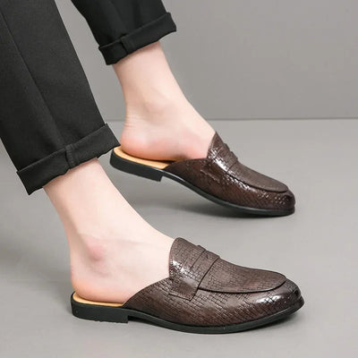 Britain New Men's Loafers Luxury Business Half Shoes for Male Patent leather Mules Non-slip Outdoor Summer Moccasins