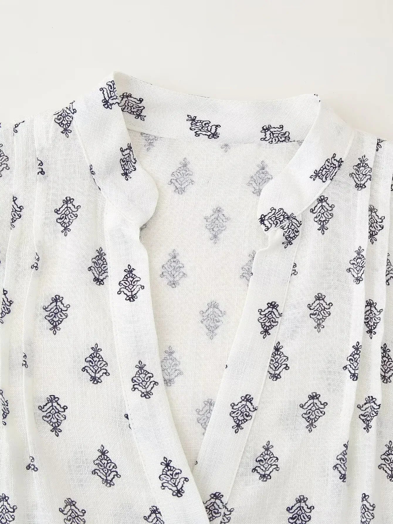 Women's Puffy Sleeve Linen Printed Top