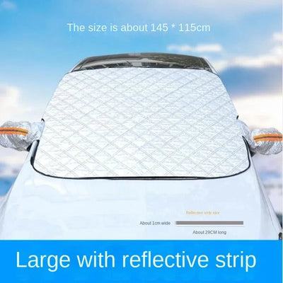 Winter car windshield snow cover, ice and frost outdoor protection snow cover, snow shield