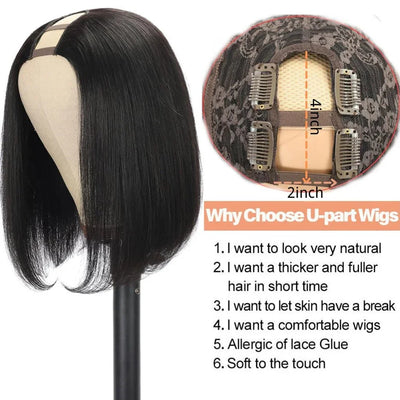 Straight short Bob U Part Human Hair Wigs For Women U Shape Brazilian Human Hair Wig No Leave Out Full Machine Made Wig