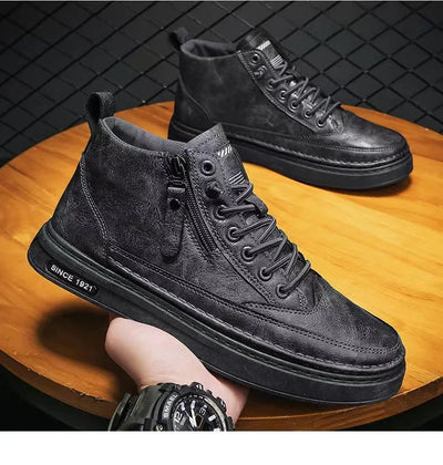 Handmade Leather Casual Shoes for Men Design Sneakers Man Comfortable High Top Boots Men's Loafers Platform Moccasins Driving