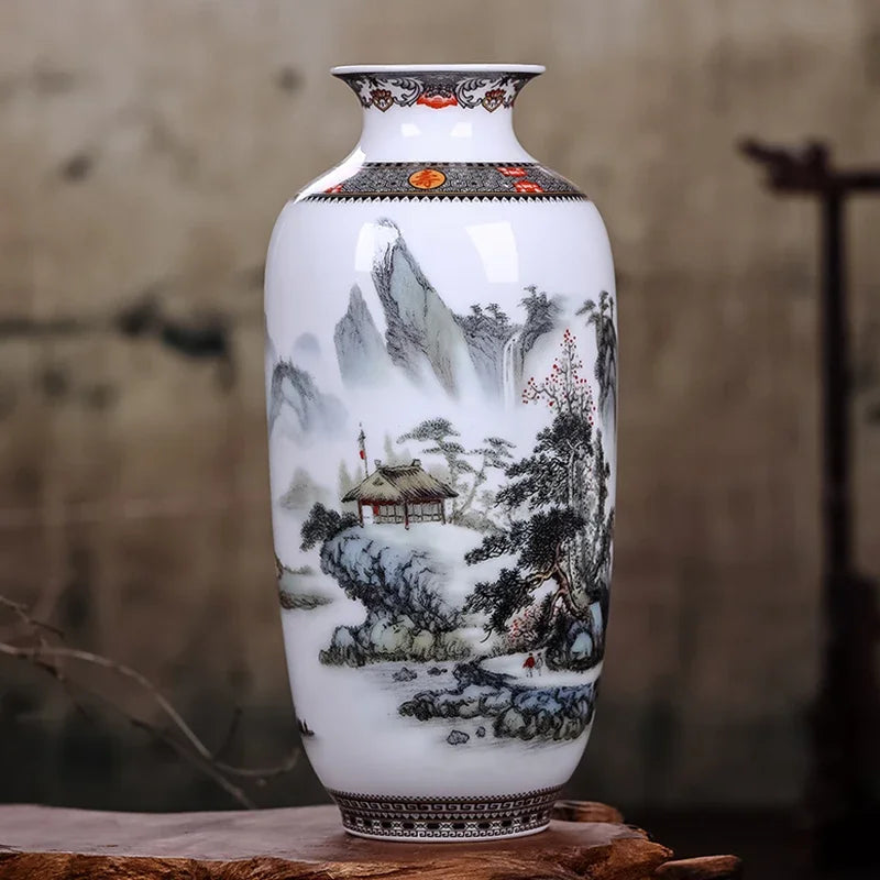 Ceramic Jingdezhen Vase Chinese Traditional Flower Vases Living Room Decoration Vase Fine Smooth Surface Furnishing Articles