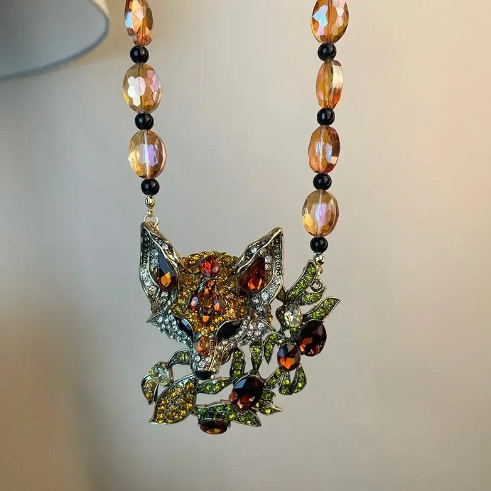 Luxury crystal cat necklace earrings beaded exaggerated rhinestones pendant accessories neck jewelry