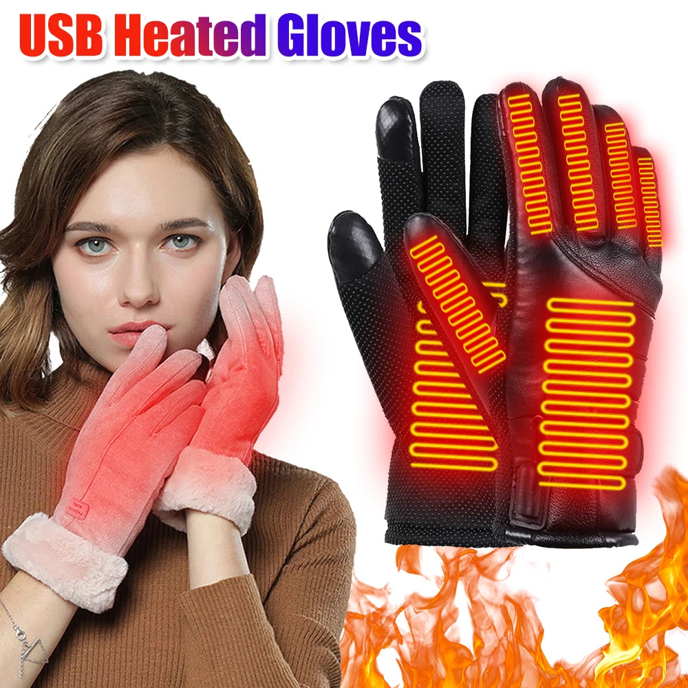 USB Electric Heated Gloves Outdoor Thermal gloves Hand warmer Winter Ski Gloves Motorcycle heated gloves Waterproof Touch Screen
