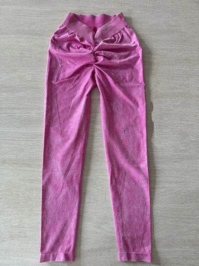 Women BUM Low V-Back Scrunch Butt Leggings Acid Wash Denim Blue Women High Stretch Sports Yoga Pants Women Gym Cycling leggings