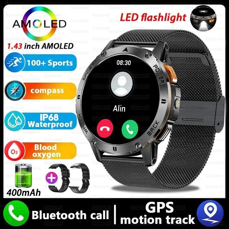 2025 New For Xiaomi IOS Compass Outdoor Smart Watch Men 1.43'' HD AMOLED Screen GPS 400 Mah Battery Bluetooth Call SmartWatches