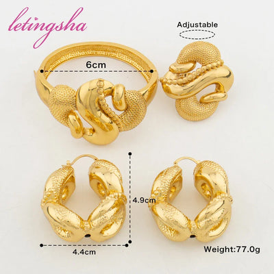 Fashion Jewelry Set for Women Large Hoop Earrings and Bangle Ring Weddings Bride Trendy Bracelet and Earrings Jewelry Set