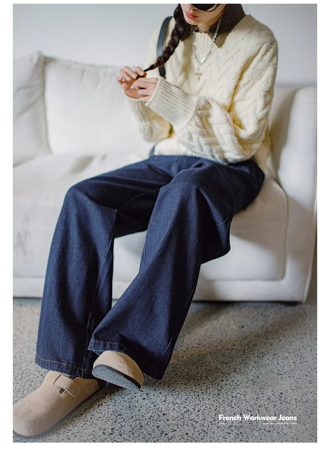 Maden Vintage Straight Denim Jeans with Washed YKK Zipper Loose Fit Casual Trousers for Women's Fall and Winter Versatile Pants