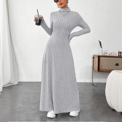 Knitted Elegant Long Sleeve Dress Women 2025 Autumn Winter Vintage Dresses Turtleneck Fashion Solid Vestidos Casual Street Y2K