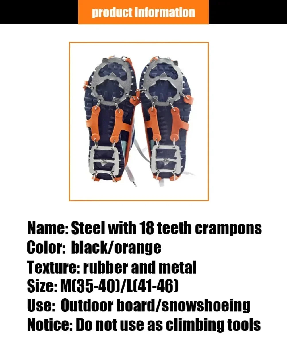 1Pair Professional Climbing Crampons 18 Studs Anti-Skid Ice Snow Walking Shoes Spike Grip Winter Outdoor Equipment Camping Gear