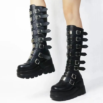 Women Knee High Boots 2025 New Halloween Cosplay Women Boots Gothic Platform Punk Black Sexy Motorcycles Boots Ladies High Heel