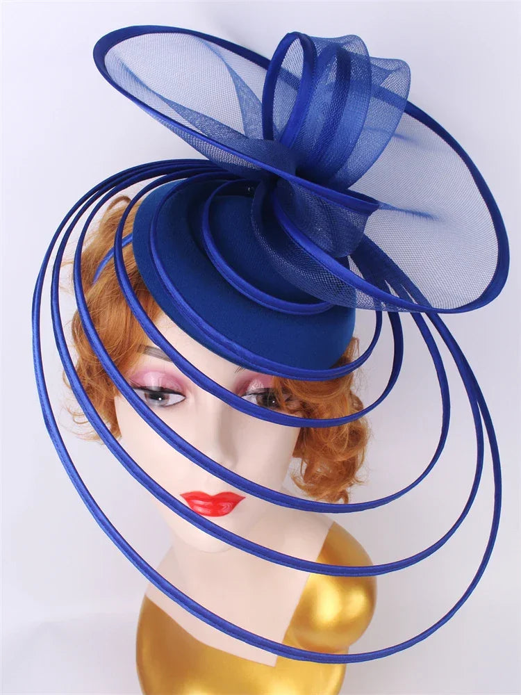 Big Fascinator Hat Royal Ascot Pillbox Caps Wedding Mesh Headpiece Women Party Banquet Chapeau Cap Headband Ladies Millinery