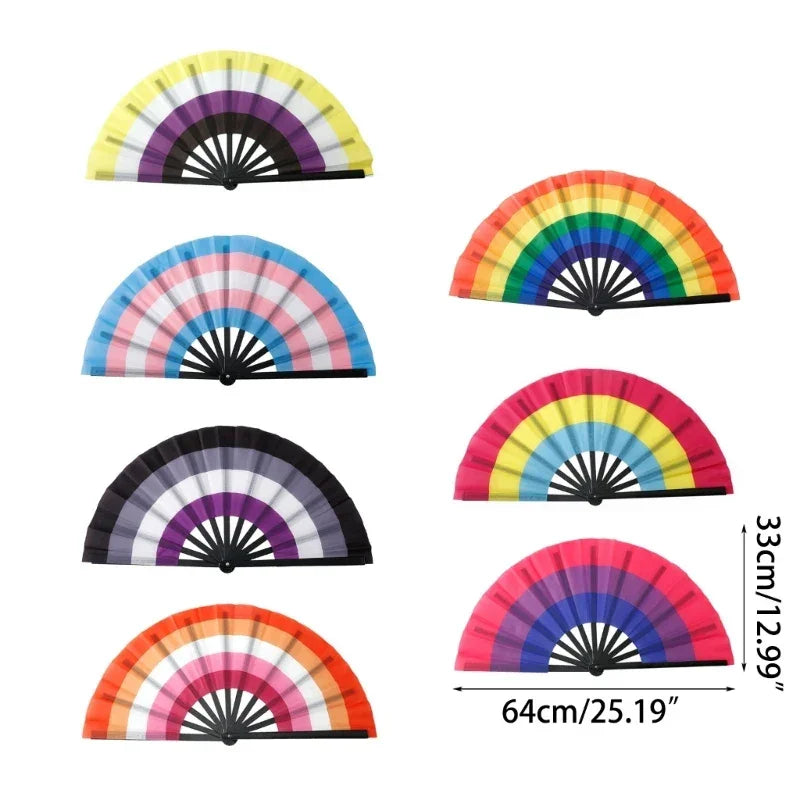 Folding Hand Fans Rainbows Fan Dance Decoration Hand Fans Summer Fan Perfect Props for Summer Music Festivals & Parties