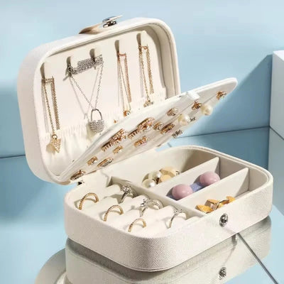 Portable Jewelry Storage Box Travel Organizer Jewelry Case Leather Storage Earrings Necklace Ring Jewelry Organizer Display