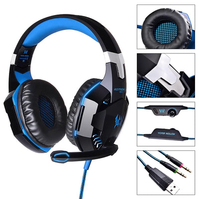 Gaming Headset Wired Gaming Headphones with Noise Cancelling Mic LED Lights Soft Memory Earmuffs for PS5/ PS4/Laptop/PC