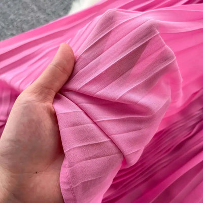 Designer 2025 Summer Pleated Chiffon Lace Long Dress Women Flower Embroidery Gold Button Belt Evening Party Dresses Wedding Robe