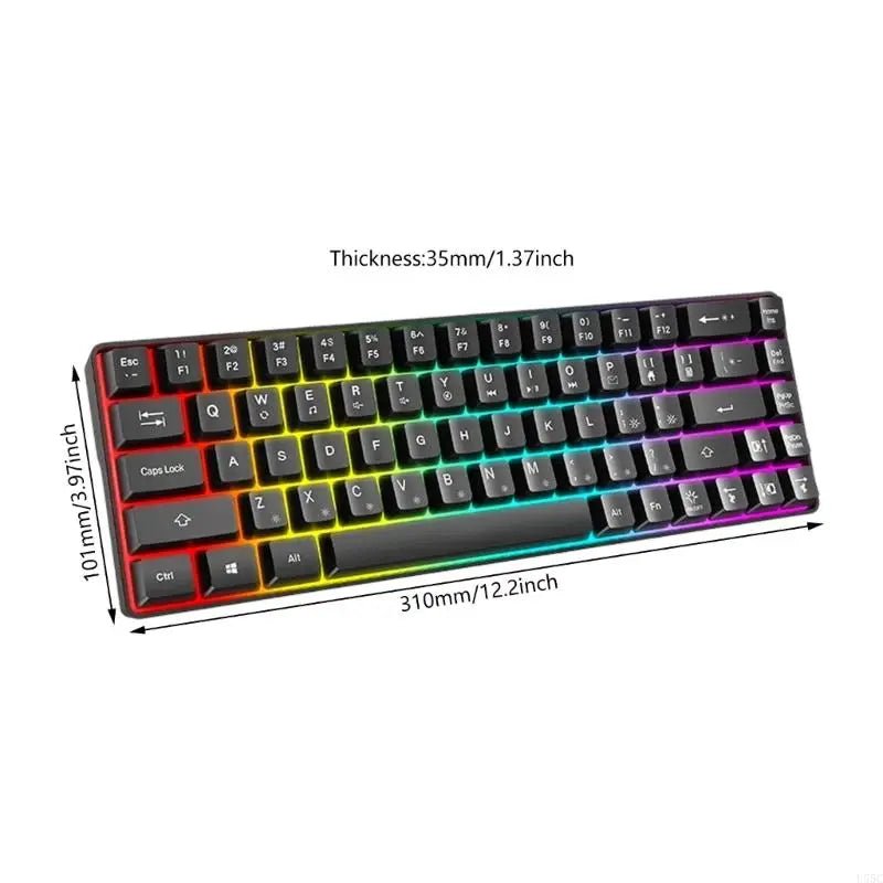 Compactly Mechanical Gaming Keyboard 68Key with LED Backlits Clear Letter for Office Home Use for Typing Gaming Keyboard
