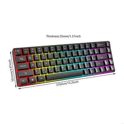 Compactly Mechanical Gaming Keyboard 68Key with LED Backlits Clear Letter for Office Home Use for Typing Gaming Keyboard