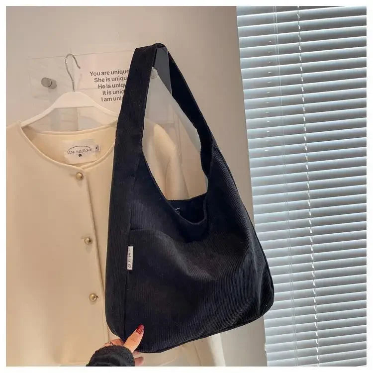Canvas Shoulder Women's Tote Bag Corduroy Simple Casual Large Capacity Designer Handbags For Women Travel Solid Shopper Bag