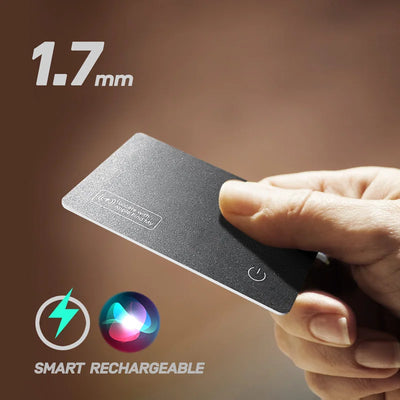 Slim black 1.7mm smart power bank with matte finish and illuminated button