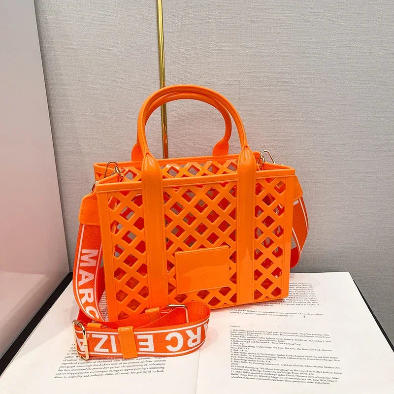 Designer Tote Bag For Women Brand Hollow Out Shoulder Bag 2025 New Travel Beach Handbag Purple Bag Fashion Shopper Purse