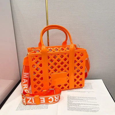 Designer Tote Bag For Women Brand Hollow Out Shoulder Bag 2025 New Travel Beach Handbag Purple Bag Fashion Shopper Purse