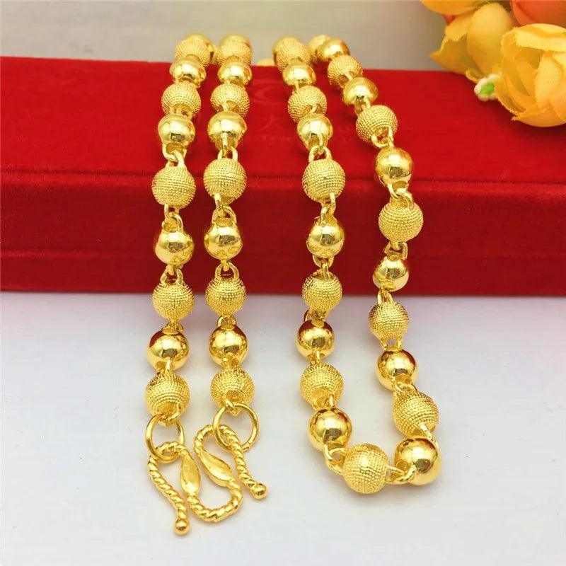 Luxury 18k gold necklace for men women thick yellow wedding engagement anniversary beads chain jewelry gifts