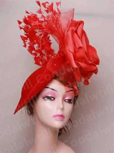 Big Flower Fascinator Derby Hat Women Party Dinner Headpiece Royal Ascot Pillbox Fascinator Hat Women Wedding Chapeau Cap Event
