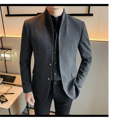 Blazer Hombre High Quality New Stand Collar Blazers For Men Single Breasted Slim Fit Formal Elegant Suit Jackets And Coats 4XL-M