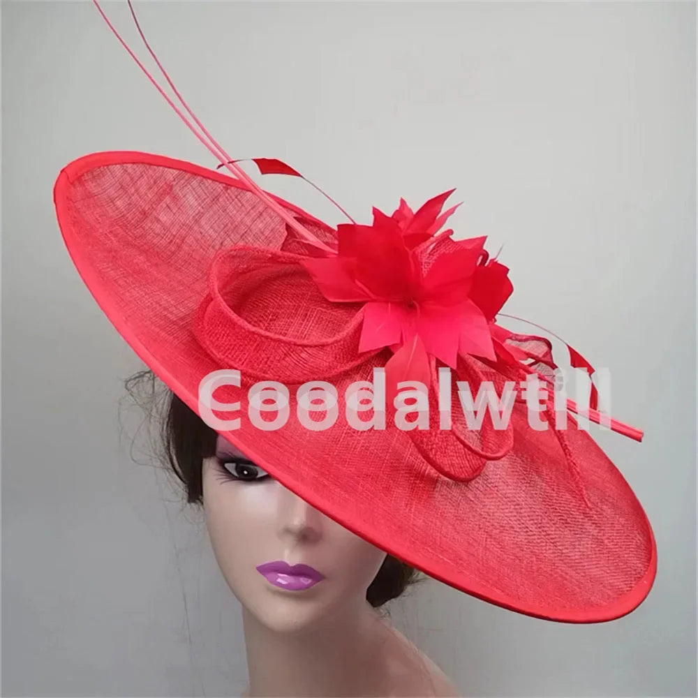 Royal Ascot Big Fascinator Hat Women Kentucky Derby Feather Large Hat Fascinator Party Wedding Headpiece Flower Church Chapeau