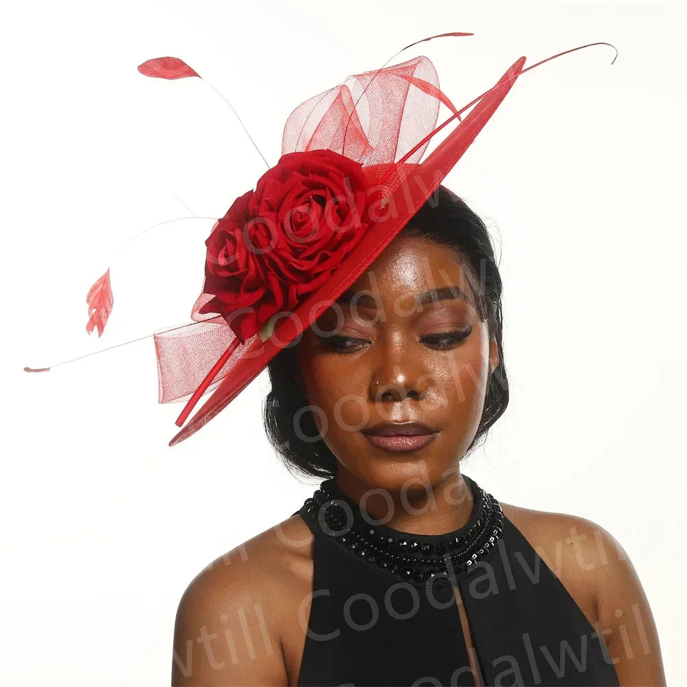 Royal Ascot Big Flower Fascinators Hat Women Wedding Pillbox Cap Ladies Derby Feather Fascinator Headdpiece Ladies Party Chapeau